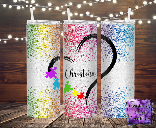 Personalized Autism Awareness Insulated Tumbler | Puzzle Pieces Tumbler | Add Your Name Tumbler | Birthday Gift | Fast Shipping